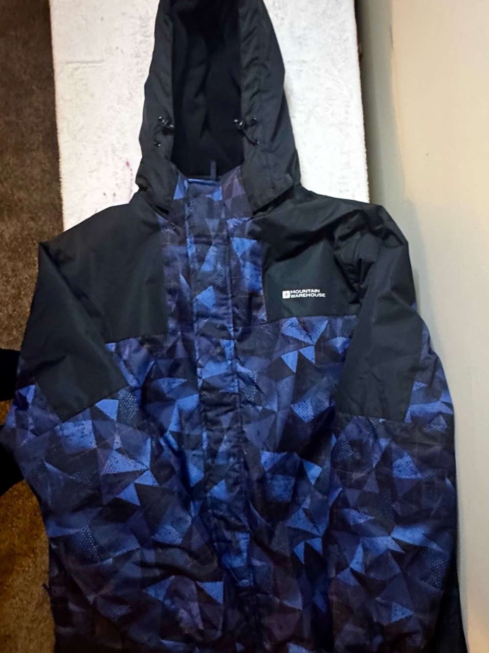 Men’s Ski/Snowboard Winter Blue and Black XXL  Geometric Hooded Jacket